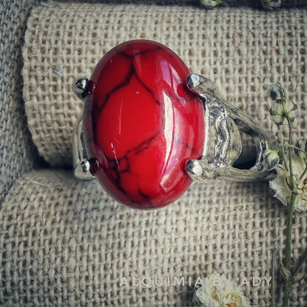 Red turquoise Stone Silver unisex Ring | pinky ring
